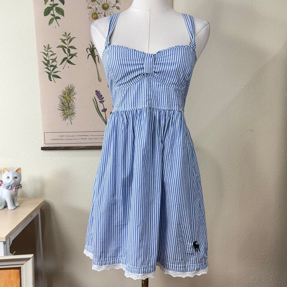 Vtg Y2k Abercrombie & Fitch Babydoll Striped Dress Coquette Preppy Coastal XS S